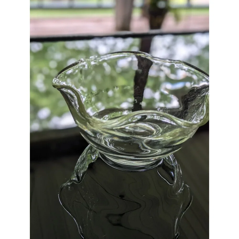Vintage Clear Glass Dip/Dessert Bowl Yellow Tint Scalloped Edges MCM 5.25 inch